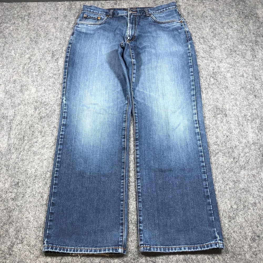 Stetson Jeans Mens 35x31 Blue Relaxed‎ Wide Leg Medium Wash Denim Cowboy Western